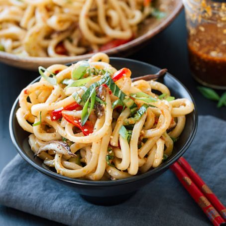 UDON****Chilled Garlic Sesame Udon Noodles with Smoked Tofu and Vegetables